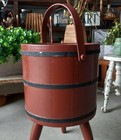 Vintage Wooden Furkin 3 Legged Free Standing Sewing Basket Metal Banded Bucket