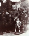 1900s Imperial Russian Family Kids Wooden Horse Pull-toy Cabinet Photo Antique