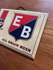 E   B All Grain Beer Advertising Sign Celluloid Metal Cardboard Back Detroit Vtg