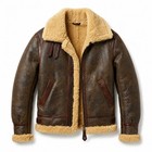 Men s B3 Raf Aviator Shearling Leather Jacket Brown And Black Fur Collar Winter