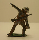 Vintage Barclay Manoil Lead Metal Soldier Infantry With Gas Mask Grenade Figure