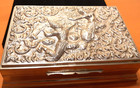 Vintage Thailand Silver Tone Metal Repousse Cigarette Box