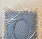 Vtg 90s Handmade Fabric Padded Photo Album Blue White Lace Ruffle Grandma Core