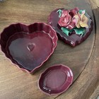 Vintage California Pottery Johannes Brahm Heart Shape Rose Trinket Jewelry Box
