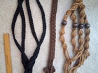 Lot Of 3 Vintage Braded Macrame Plant Hangers Wood Beads Flower Pot Holders