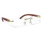 Vintage Rimless Wood Gold Frame Retro Hip Hop Mens Clear Lens Glasses 