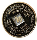 Narcotics Anonymous Black   Gold 5 Year Na Medallion With Carrying Pouch - New