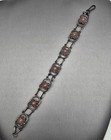 Antique 800 Silver Floral Link Bracelet 7 25  Red Coral Accents  48 Da Hallmark