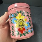 Vintage Hand Painted Metal Tin With Painted Flowers  4 25     Decorative Tin
