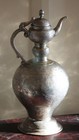 Rare  Intricate  Very Old Islamic Qajar Silver Plated And Copper Pitcher Ewer