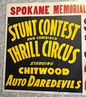 1952 Chitwood Auto Daredevils Stunt Contest Thrill Circus Poster Sign Spokane