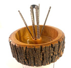 Vintage Nut Bowl Live Edge Wood Tree Bark 2 Nutcrackers 5 Picks Rustic Cabin 60s