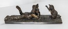 Antique 19th C  French Bronze Of A Boy Staring At A Cat Signed Durand