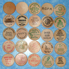 Lot Of 25 Vintage Drink Wooden Nickels Beer Cocktail Tokens Wood Coin Collection