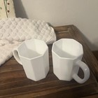 Vintage Arcoroc France White Milk Glass Octagon Coffee Cup Mug Set Of 2