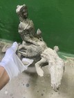 Ancient Central Asian Art Bronze Gandhara Buddha Seated On Crocodile Sculpture 