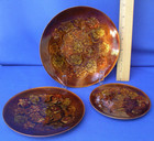 Set Of 3 Vintage Enamel On Copper Plates  Mcm Design Earthtones Leaf 7   6   5 