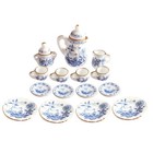 1 12 Dollhouse Miniature Blue And White Porcelain Tea Set Floral Print Ceramics1
