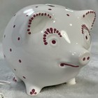 Tiffany   Co  Ceramic White Piggy Bank Hand Painted Red Polka Dots Austria W key