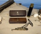 Both Vintage Nautical Spy Glass   Bosun Boatswain Whistle Brass W  Wood Box   s