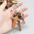 3pcs Wooden Crucifix Keychain Set Cross With Beaded Rope