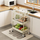 3 Tiers Rolling Metal Cart Shelf Utility Storage Organizer Kitchen Trolley Rack