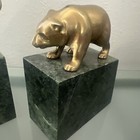 Vintage Set pair Of Brass Bull And Bear On Marble Base Bookends By Gatco
