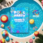 Editable Pool Party Birthday Invitation  Summer Birthday Party Evite  Boys Party
