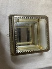 Vtg Footed Beveled Glass Jewelry Casket   Trinket Box W  Metal Frame  See Ruler