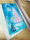 Vintage Mid Century Christmas Greeting Card Glitter Pink Pine Tree Unused