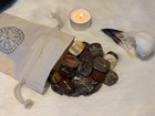 Genuine Petrified Wood Elder Futhark Rune Set  including Linen Pouch And Digital
