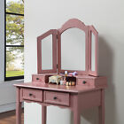 Modern Vanity Makeup Dressing Table Set With Stool 4 Drawer   3 Mirror Wood Desk