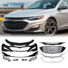Fit 2019-2024 Chevy Malibu Front Bumper Cover Upper   Lower Grille Fog Light Set