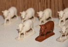 Vintage Lot Of 8 Marx Farm Animal Rubber Figure Brown White Sheep Ewe 1950s