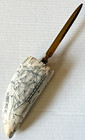 Vtg Scrimshaw Faux Whales Tooth Brass Letter Opener Nautical Ship South Pacific