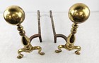 Vtg Antique Pair Of Brass Cannonball Fireplace Andirons Fire Dogs 17  Rare Nice 