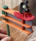 Antique Halloween Black Cat Noisemaker  Wood Ratchet  Marked Germany