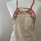 Vintage 70s Bib Apron Kitchen Embroidered Flowers Daisy Coquette Dainty Cottage