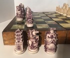 Vintage Asian Far East Oriental Carved Resin Chess Set With Wooden Board Storage