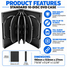 Standard Black 10 Disc Dvd Replacement Case 27mm 4 Trays Clear Sleeve Movie Case