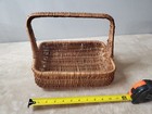 Woven Gathering Rectangular Basket With Handle Wicker Rustic Vtg Nice