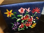 Chrysanthem Flower Embroidered Satin Jewelry Box  Mirror New Vintage Blue Red Bl