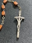 Vintage Italy Signed Wood Beaded Catholic Rosary Prayer Beads Crucifix