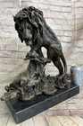 Art Deco Bronze Sculpture African Mountain Lion With Cub Statue Figurine Figure