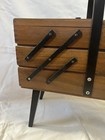 Wood Sewing Box Accordion 3 Tier Fold Out Chest Mid Century Modern Vtg