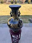Vintage Chinese Black Glaze Porcelain Gilt Dynasty Dragon Vase 19 75    Tall
