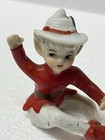 Vintage Pixies Elf Japan Red On Sled Red Ceramic Figurines Small