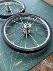 Nos Vintage Pair 2x Tricycle Wagon Pram Cart Metal Spoked Wheels 7 3 4  Dia