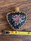 Heart Shape Delightful Miniature Glass Perfume Bottle Petit Point Rose Insert
