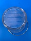 Vtg Glass Ice Bucket W hammered Metal Handle Oak Barrel Pattern Mid-century Mod